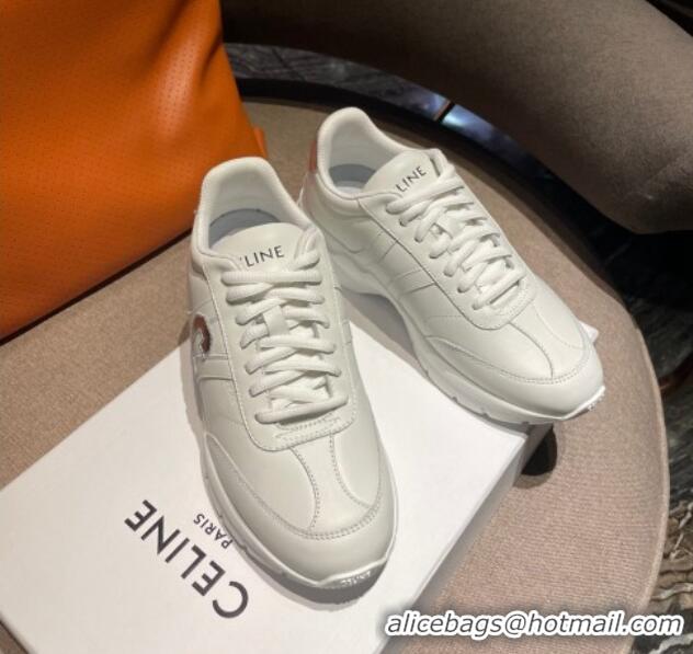 Top Grade Celine Runner CR-02 Low Lace-up Sneakers in Calfskin White/Silver 1218107