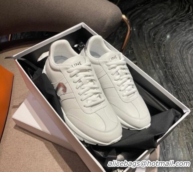 Top Grade Celine Runner CR-02 Low Lace-up Sneakers in Calfskin White/Silver 1218107