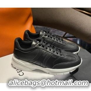 Charming Celine Runner CR-02 Low Lace-up Sneakers in Calfskin Black Leather 1218108