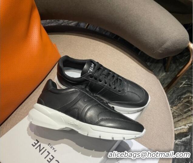 Charming Celine Runner CR-02 Low Lace-up Sneakers in Calfskin Black Leather 1218108