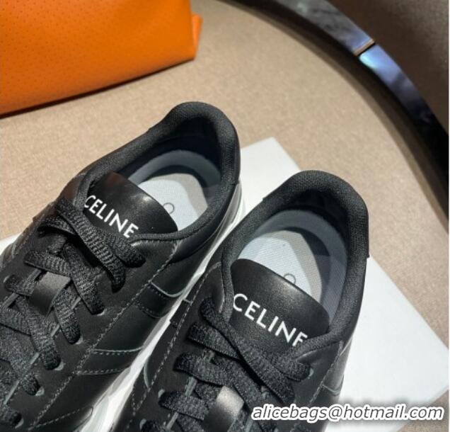 Charming Celine Runner CR-02 Low Lace-up Sneakers in Calfskin Black Leather 1218108