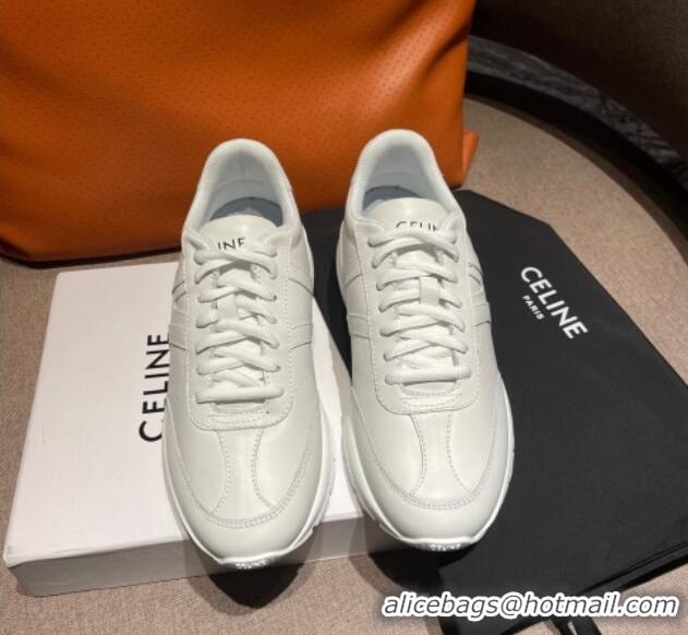 Lower Price Celine Runner CR-02 Low Lace-up Sneakers in Calfskin White Leather 1218109