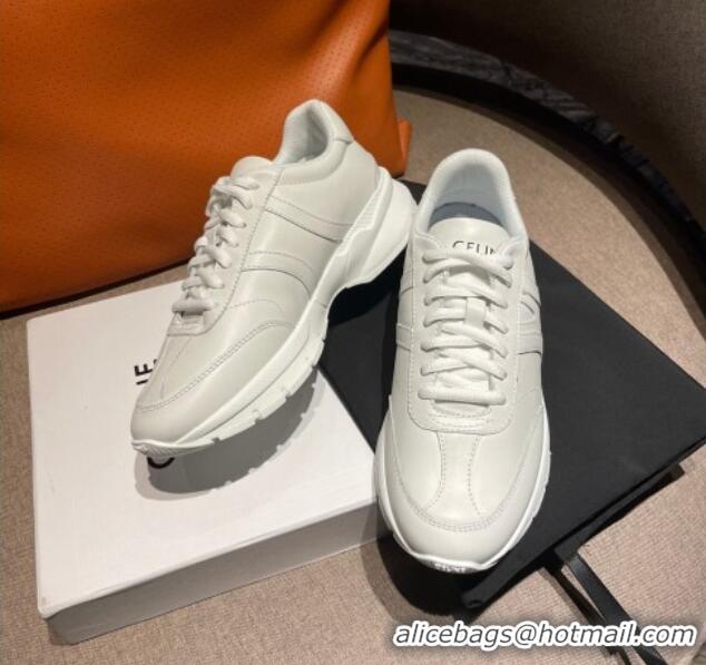 Lower Price Celine Runner CR-02 Low Lace-up Sneakers in Calfskin White Leather 1218109