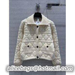 Best Price Dior Cannage Jacket in White Technical Wool and Cashmere Knit CD2421 2023