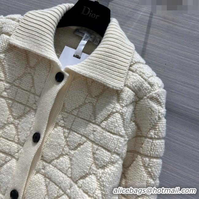 Best Price Dior Cannage Jacket in White Technical Wool and Cashmere Knit CD2421 2023