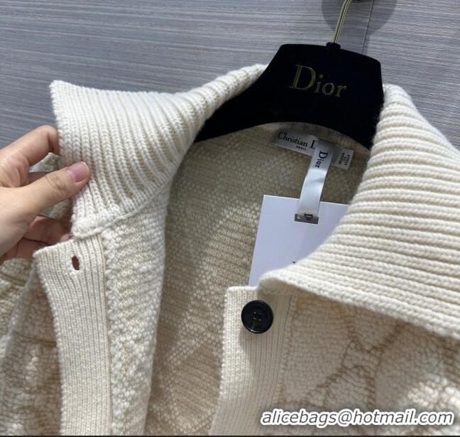 Best Price Dior Cannage Jacket in White Technical Wool and Cashmere Knit CD2421 2023