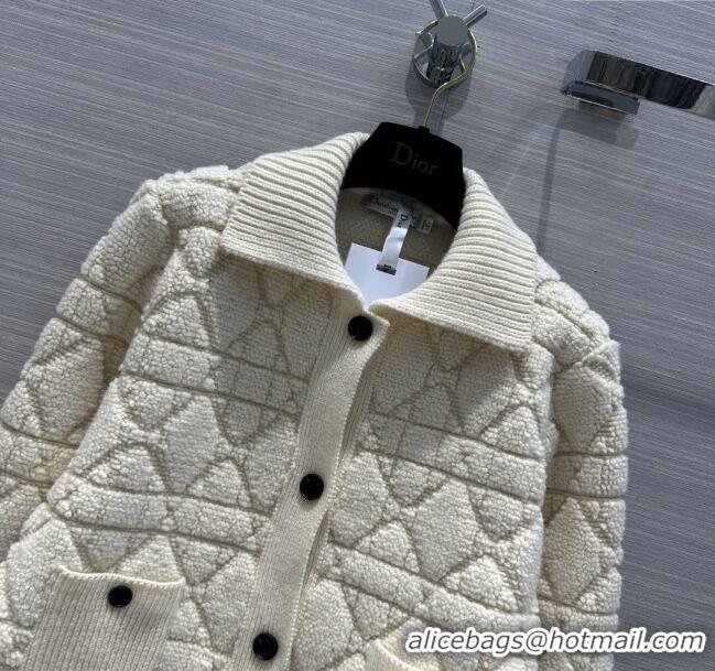 Best Price Dior Cannage Jacket in White Technical Wool and Cashmere Knit CD2421 2023