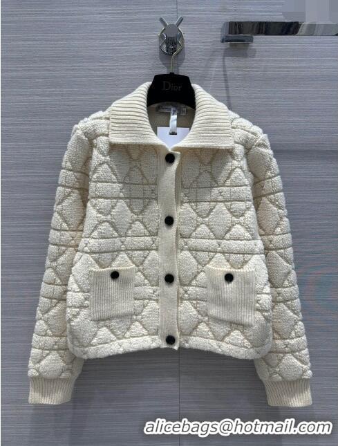 Best Price Dior Cannage Jacket in White Technical Wool and Cashmere Knit CD2421 2023