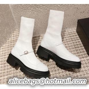 Best Grade Chanel Patent Leather and Knit Ankle Boots White 120022