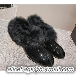 Best Price Chanel Patent Leather and Fur Loafers Black 120025