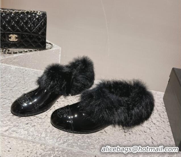 Best Price Chanel Patent Leather and Fur Loafers Black 120025