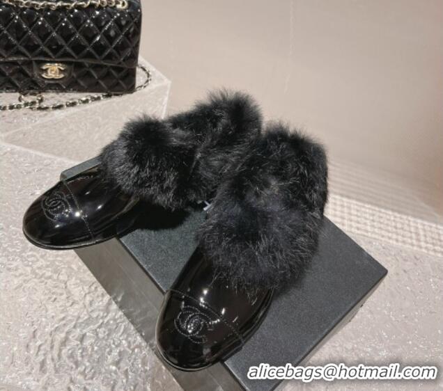 Best Price Chanel Patent Leather and Fur Loafers Black 120025