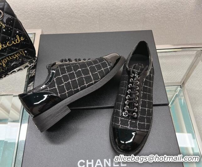 Fashion Luxury Chanel Check Tweed & Patent Leather Lace-ups Shoes Black 120030