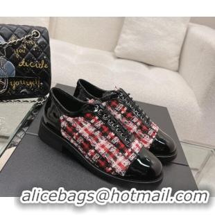 Purchase Chanel Tweed & Patent Leather Lace-ups Shoes Pink/Red 120031