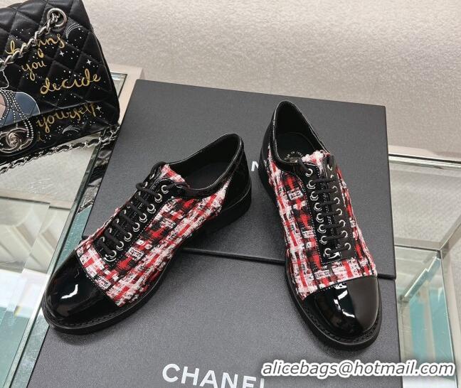 Purchase Chanel Tweed & Patent Leather Lace-ups Shoes Pink/Red 120031