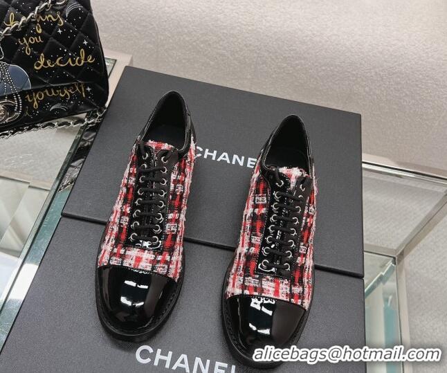 Purchase Chanel Tweed & Patent Leather Lace-ups Shoes Pink/Red 120031