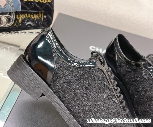 Low Price Chanel Tweed & Patent Leather Lace-ups Shoes Black 120032