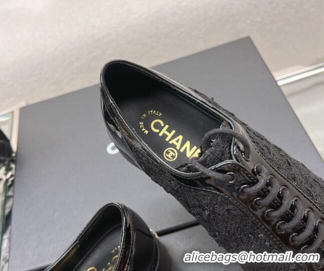 Low Price Chanel Tweed & Patent Leather Lace-ups Shoes Black 120032