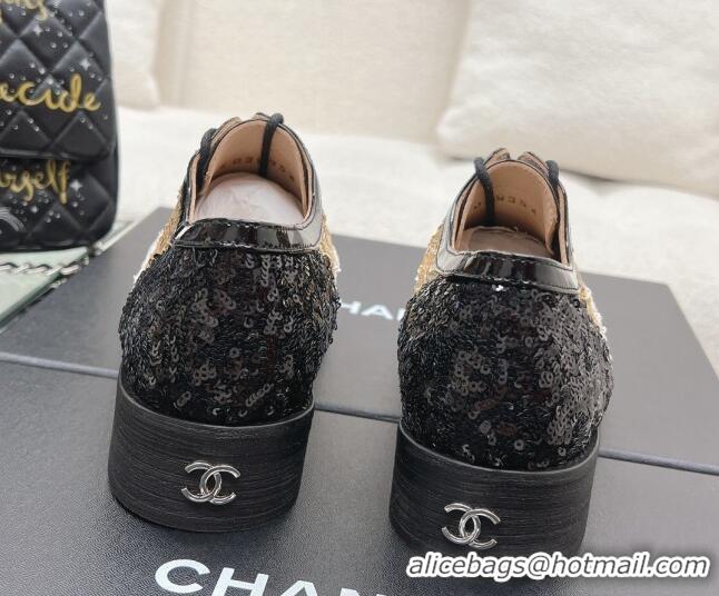 Original Cheap Chanel Sequins Leather Lace-ups Shoes Silver/Gold/White 120033