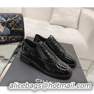 Good Looking Chanel Patent Calfskin Lace-ups Shoes Black 120036