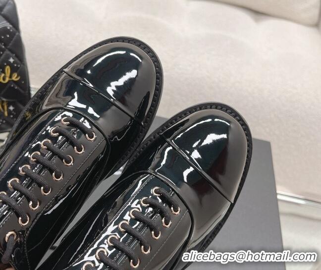 Good Looking Chanel Patent Calfskin Lace-ups Shoes Black 120036