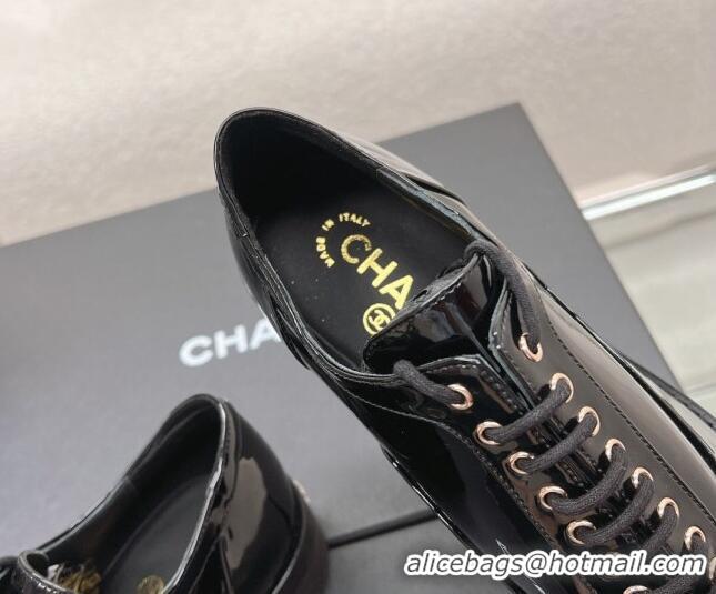 Good Looking Chanel Patent Calfskin Lace-ups Shoes Black 120036