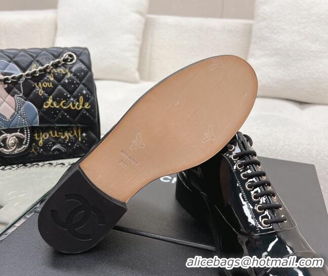 Good Looking Chanel Patent Calfskin Lace-ups Shoes Black 120036