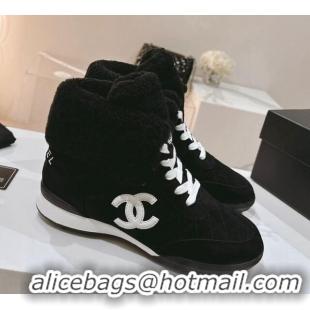 Hot Style Chanel Quilted Suede and Foldover Shearling Ankle Boots Black 120038