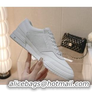 Good Quality Chanel White Leather and Suede Sneakers Light Grey 120041