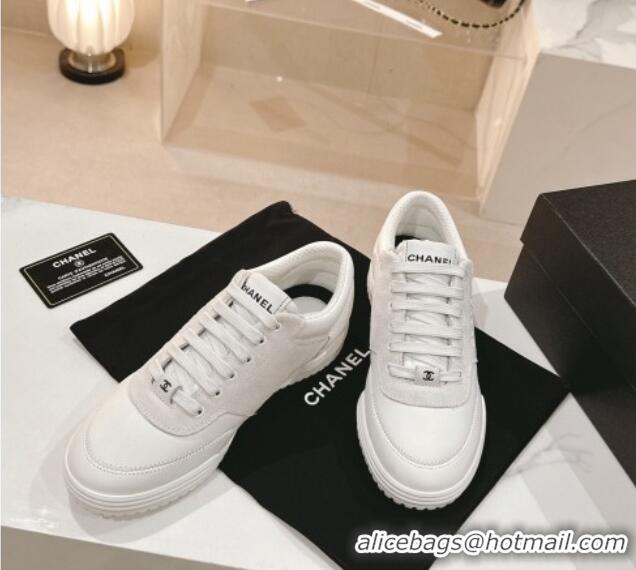 Good Quality Chanel White Leather and Suede Sneakers Light Grey 120041