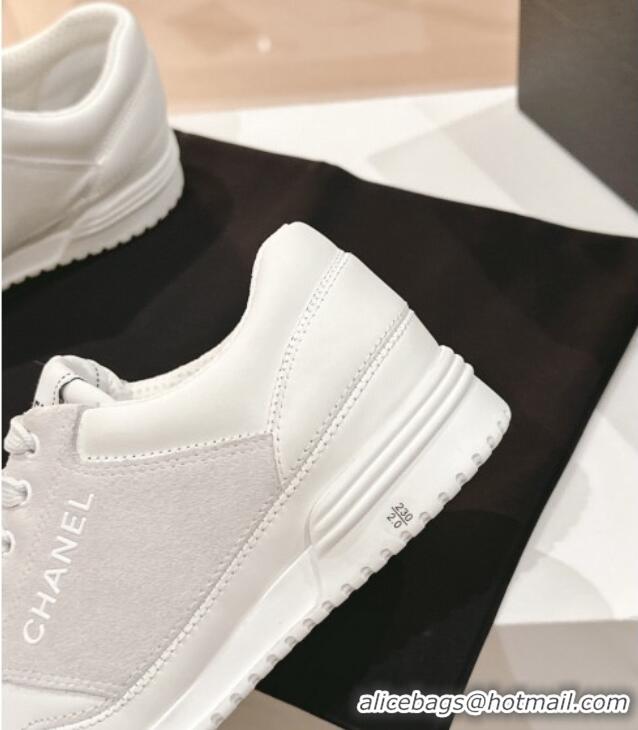 Good Quality Chanel White Leather and Suede Sneakers Light Grey 120041