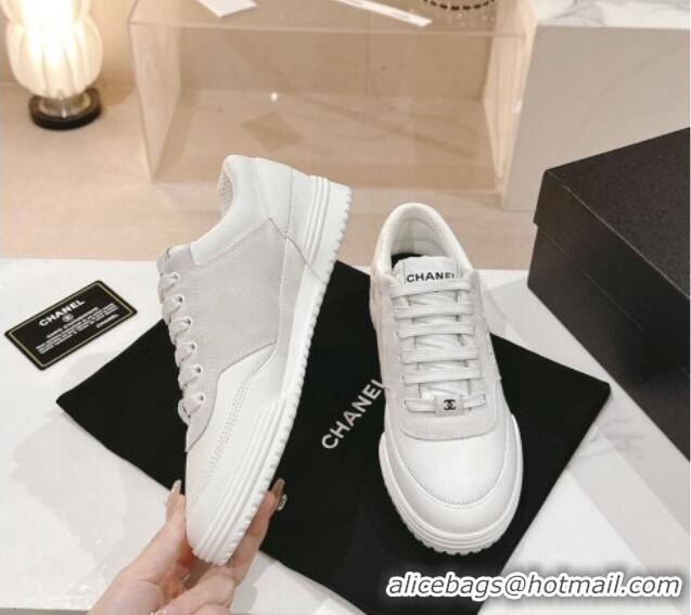 Good Quality Chanel White Leather and Suede Sneakers Light Grey 120041