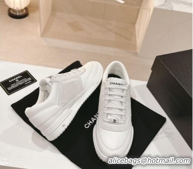 Good Quality Chanel White Leather and Suede Sneakers Light Grey 120041