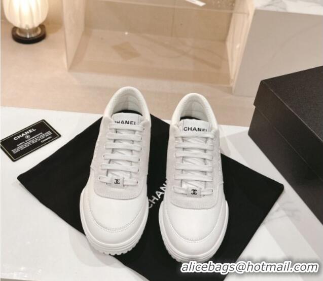 Good Quality Chanel White Leather and Suede Sneakers Light Grey 120041