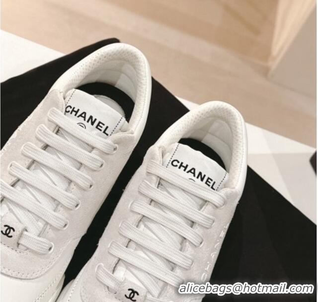 Good Quality Chanel White Leather and Suede Sneakers Light Grey 120041