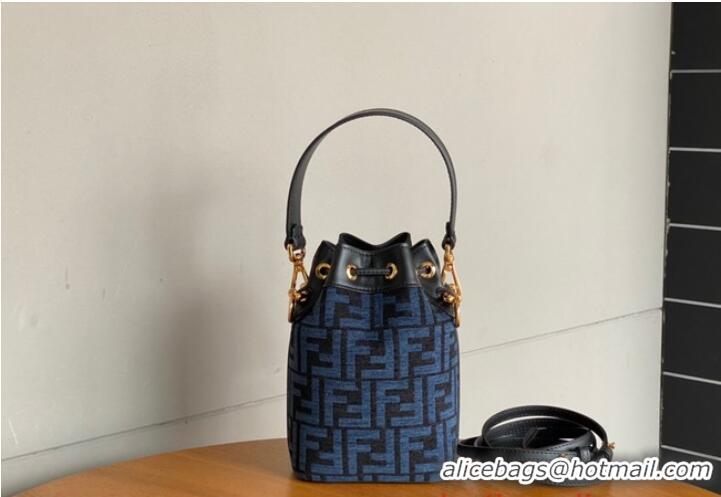 Promotional Fendi Mon Tresor Laminated FF jacquard fabric mini bag 8BS010 Blue