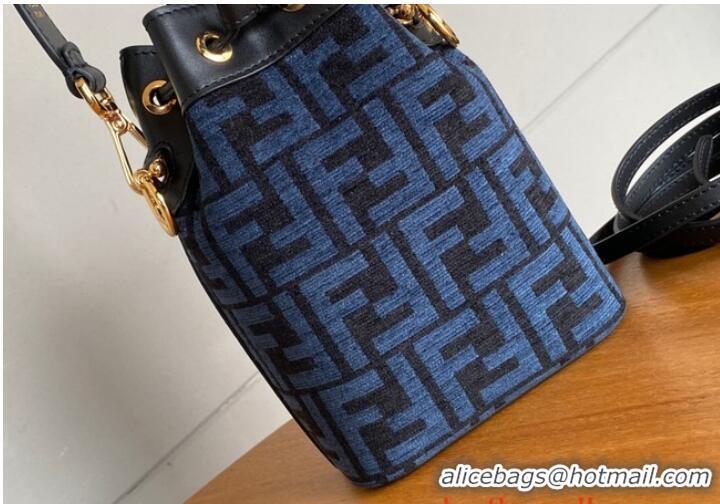 Promotional Fendi Mon Tresor Laminated FF jacquard fabric mini bag 8BS010 Blue