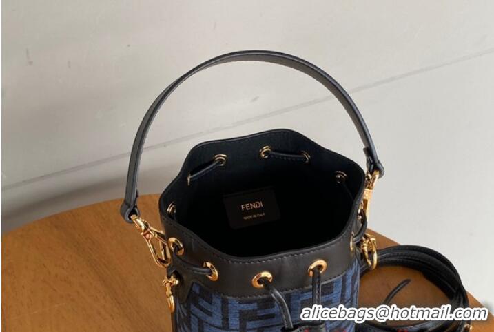 Promotional Fendi Mon Tresor Laminated FF jacquard fabric mini bag 8BS010 Blue