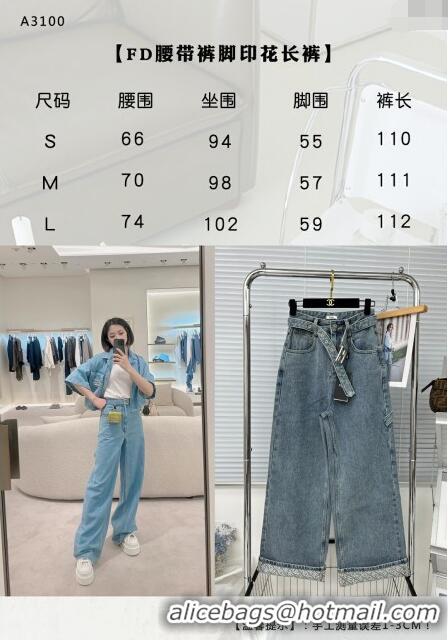 ​Top Quality Fendi Denim Jeans F112148 Light Blue 2023