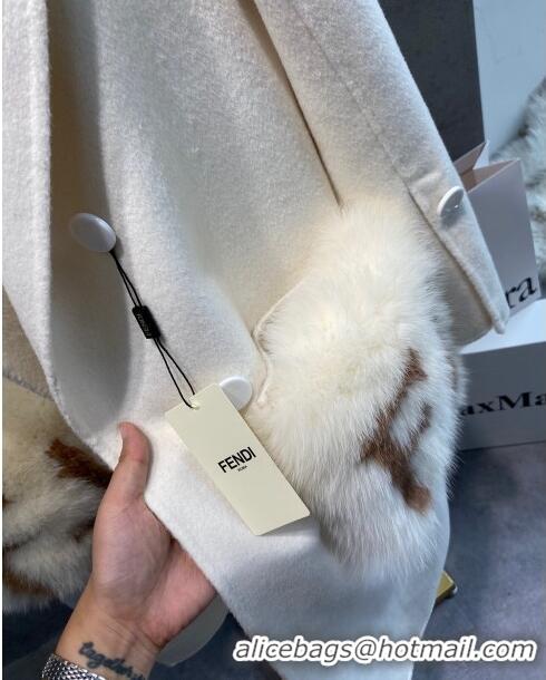 Good Looking Fendi Cashmere Coat with Fox Fur Pocket F112515 White 2023