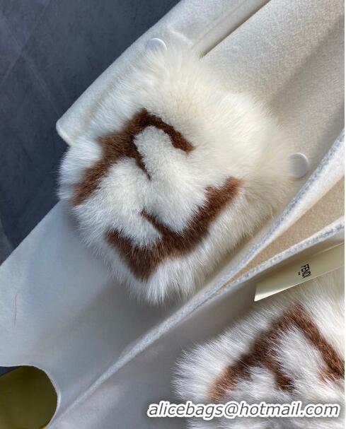 Good Looking Fendi Cashmere Coat with Fox Fur Pocket F112515 White 2023