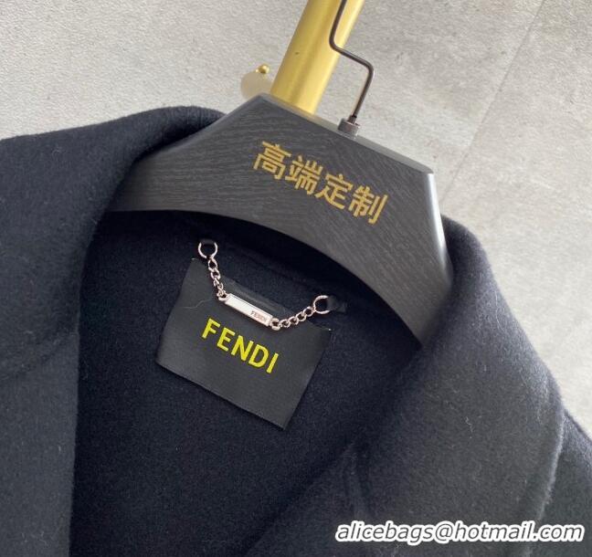 ​Top Grade Fendi Cashmere Coat with Fox Fur Pocket F112511 Black 2023