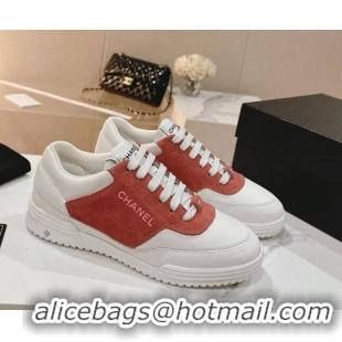 Durable Chanel White Leather and Suede Sneakers Orange 120042