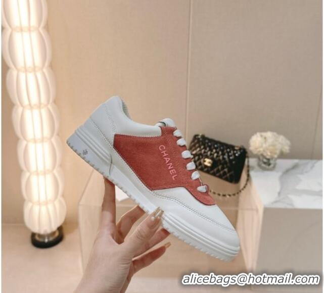 Durable Chanel White Leather and Suede Sneakers Orange 120042