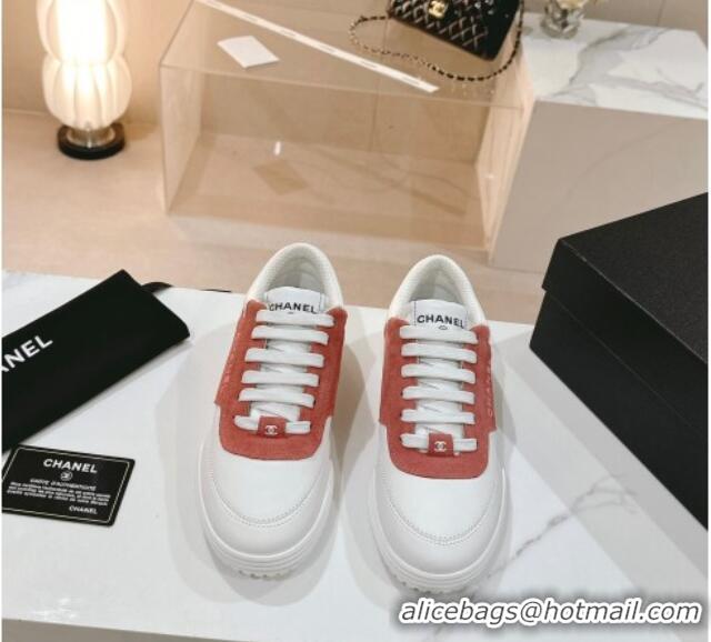 Durable Chanel White Leather and Suede Sneakers Orange 120042