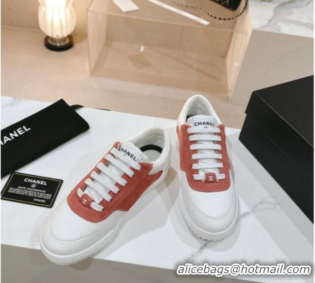 Durable Chanel White Leather and Suede Sneakers Orange 120042