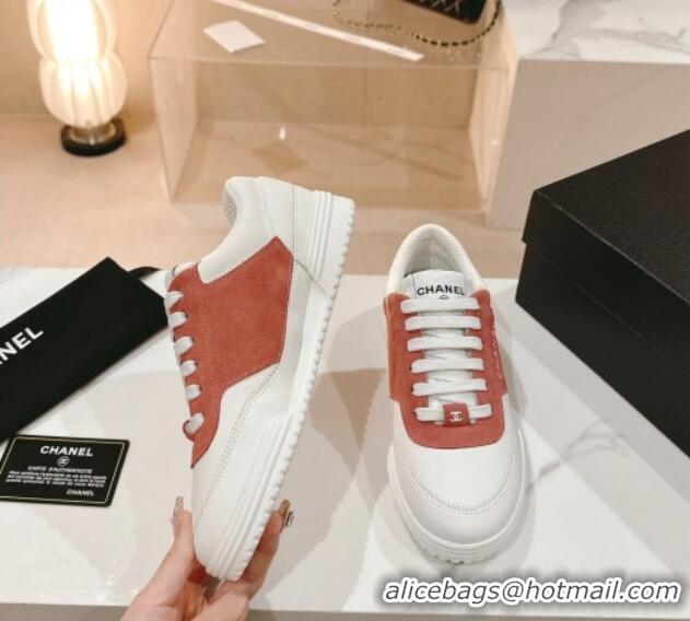 Durable Chanel White Leather and Suede Sneakers Orange 120042