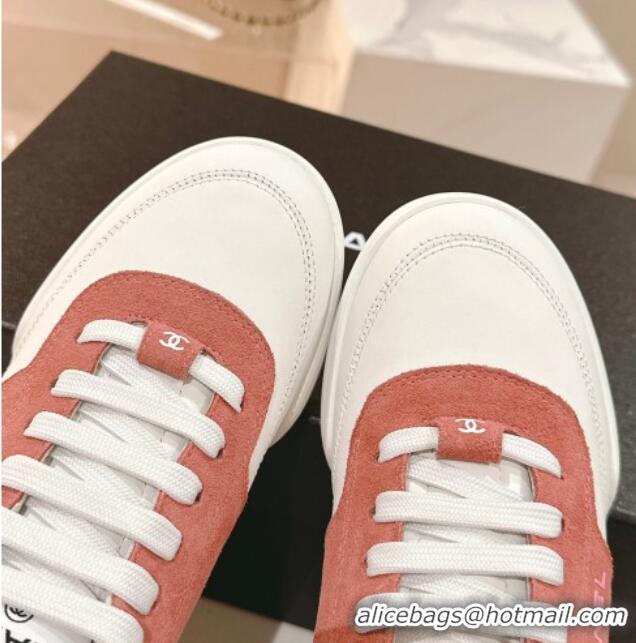 Durable Chanel White Leather and Suede Sneakers Orange 120042