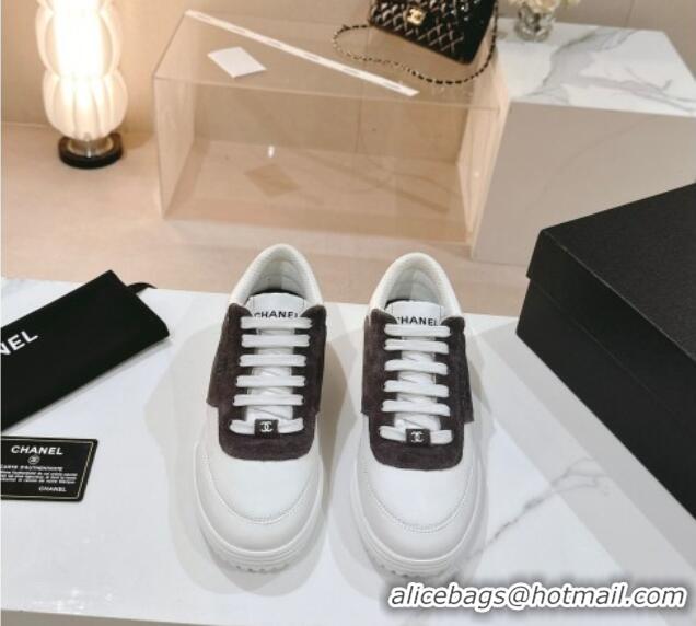 Unique Style Chanel White Leather and Suede Sneakers Dark Grey 120043