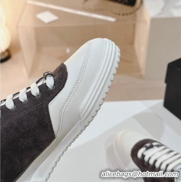 Unique Style Chanel White Leather and Suede Sneakers Dark Grey 120043